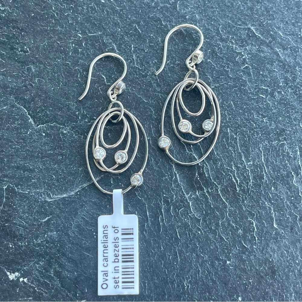 Elegant Sterling Silver 925 Oval Earrings with bezel set cubic zirconium.